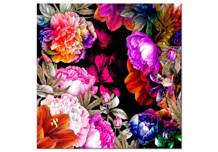 Canvas Print Peonies in Colorful Frame (1-part) - Garden Full of Floral Beauty