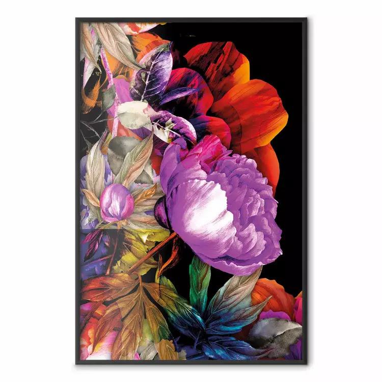 Colors of Summer - multicolored glamour composition with flowers on a black background