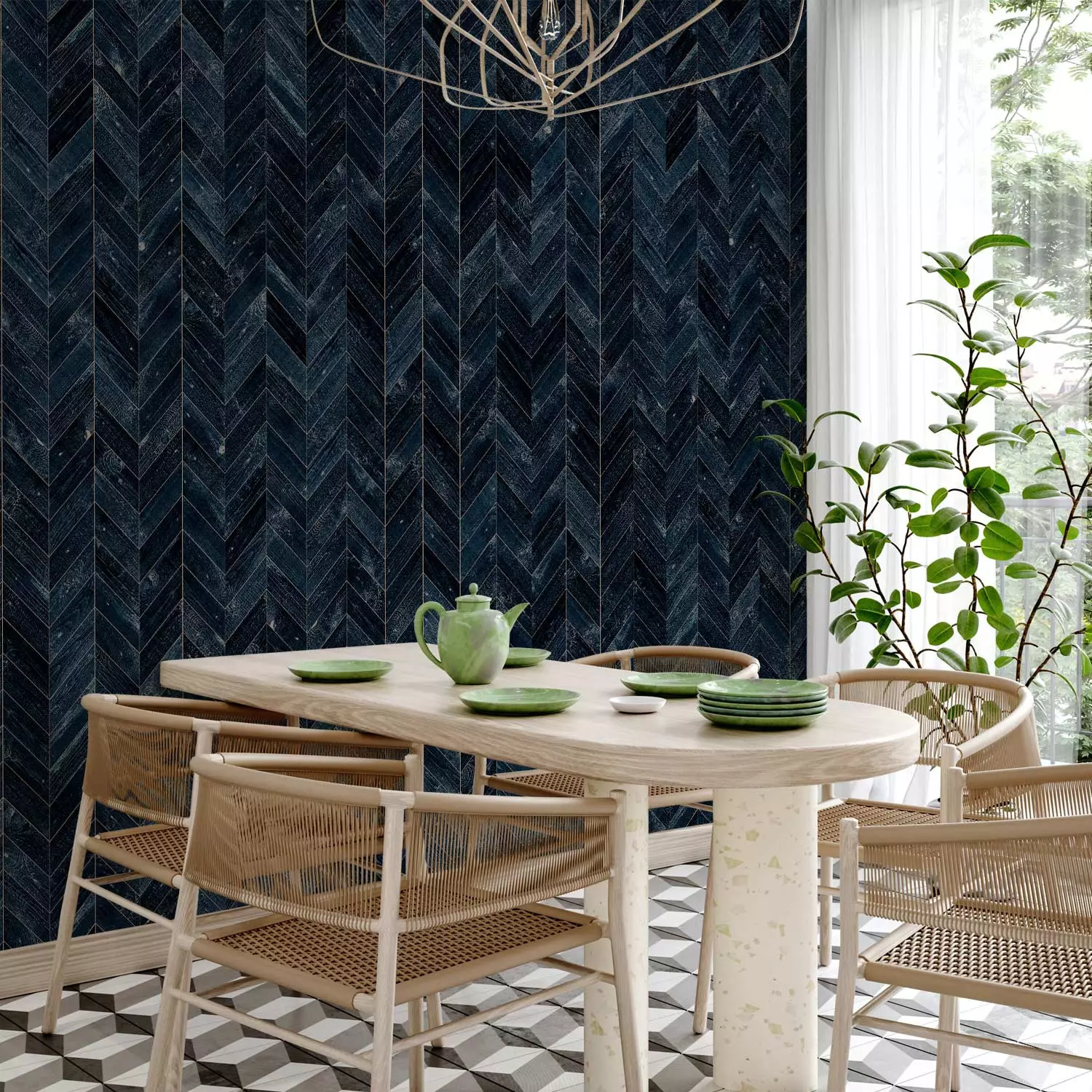 Wallpaper Magma French Herringbone Navy Blue bimago