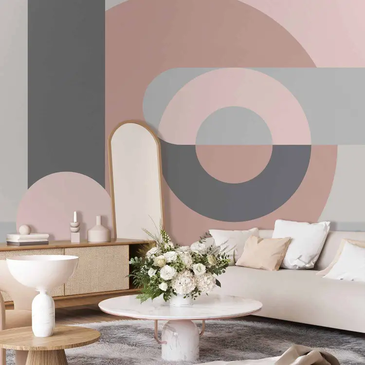 Geometric Pink Wreath - Modern abstract with shapes in light shades