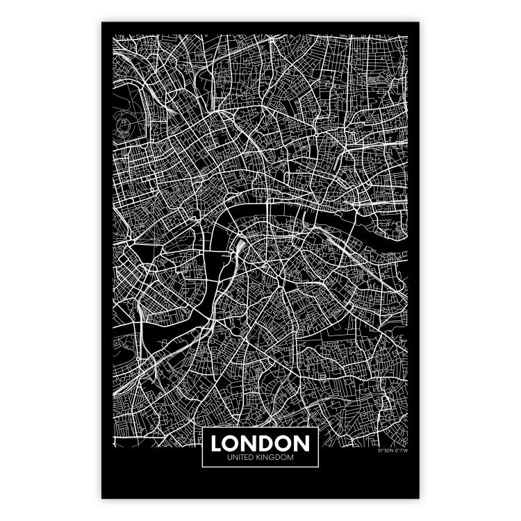 Poster Dark Map of London - black and white composition with English inscriptions
