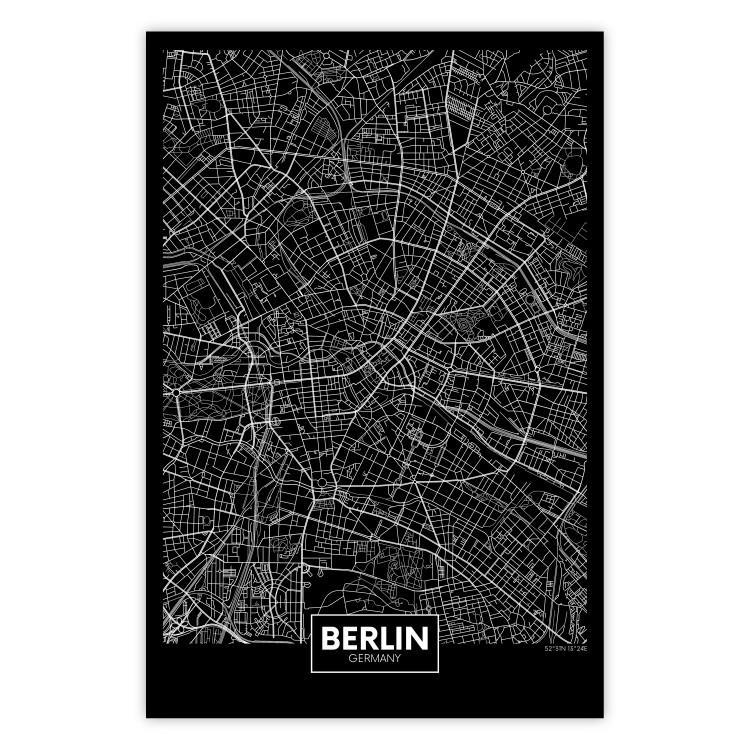 Poster Dark Map of Berlin - black and white composition with the German city