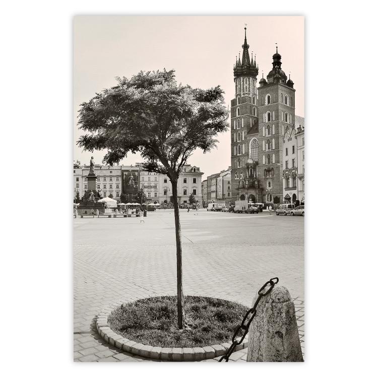 Poster Krakow: St. Mary's Basilica - monument of one of Poland's cities in sepia