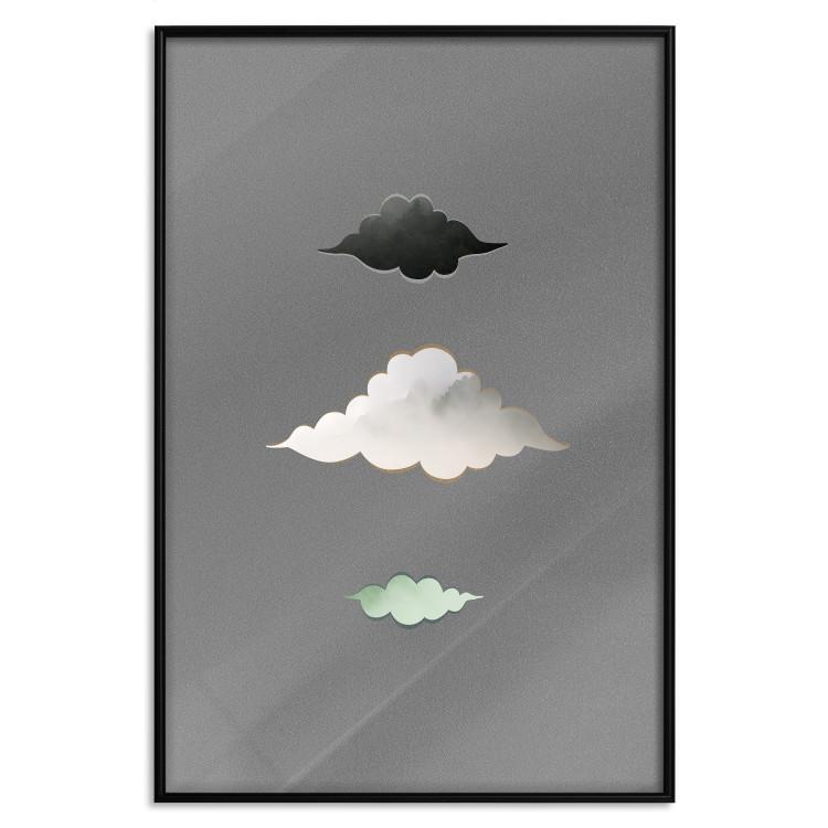Poster Cumulonimbus - unique abstraction with three clouds on a uniform background