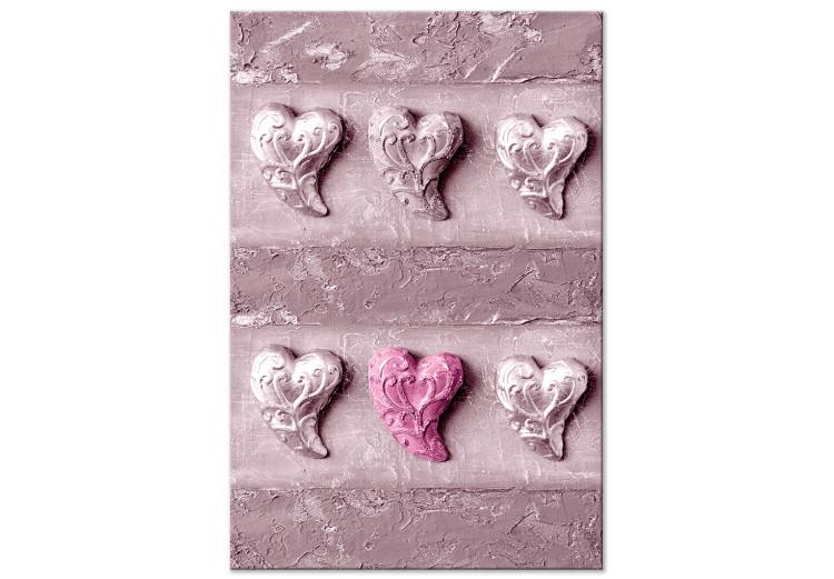 Canvas Print Stone love - six hearts on a concrete texture in pink colors