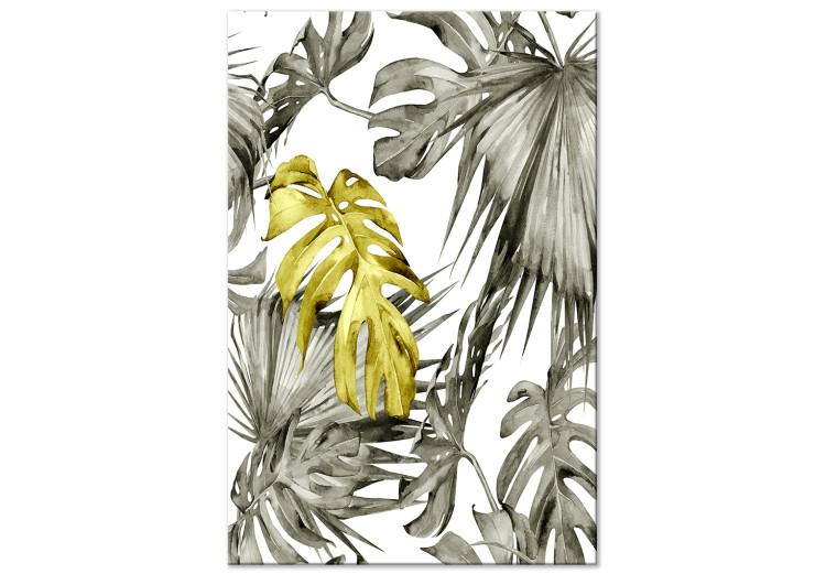 Canvas Print Tropical vegetation - leaves in faded green on a white background