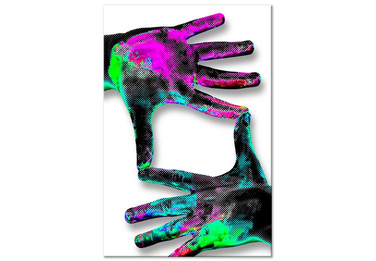 Canvas Print Frame in Hands (1-part) - Colorful Hand Arrangement on White