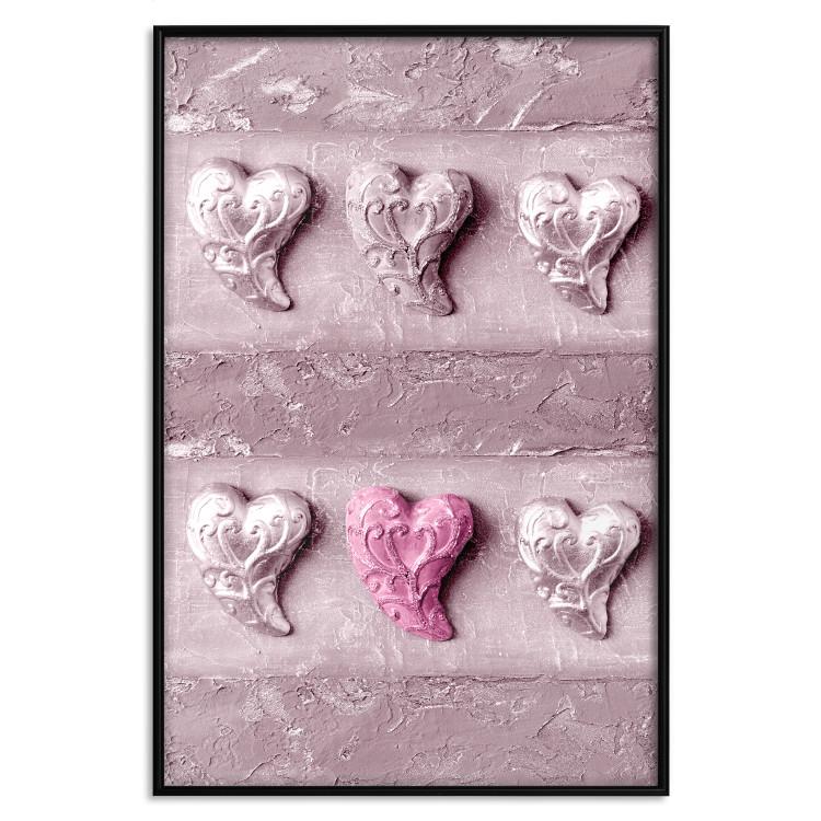 Poster Faces of Love - fully pink composition with shiny hearts