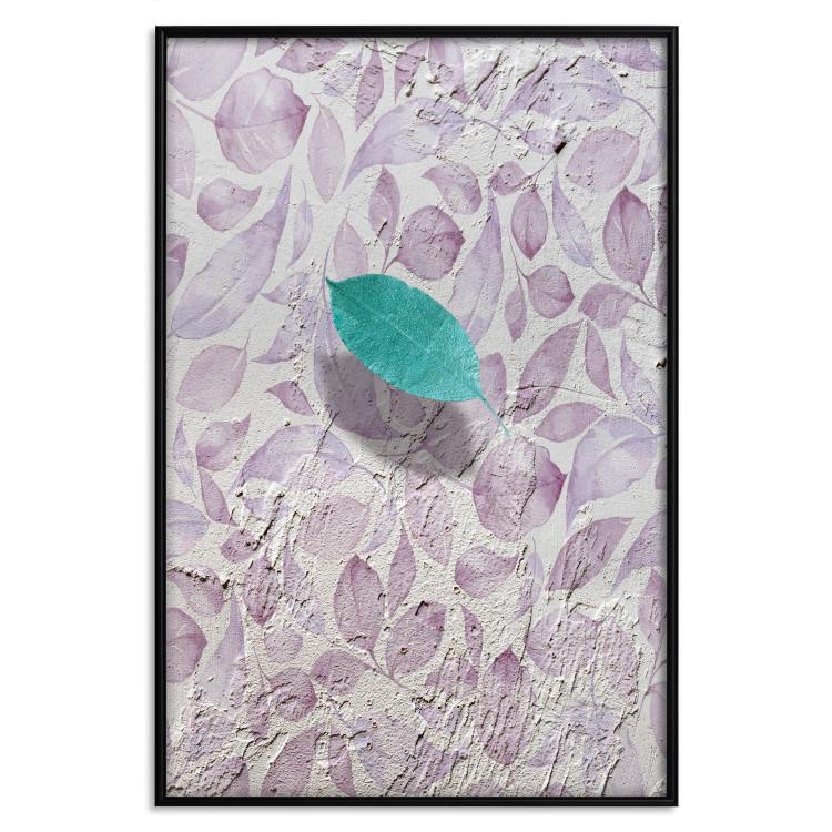 Poster Whisper of Space - turquoise-pink botanical composition with leaves