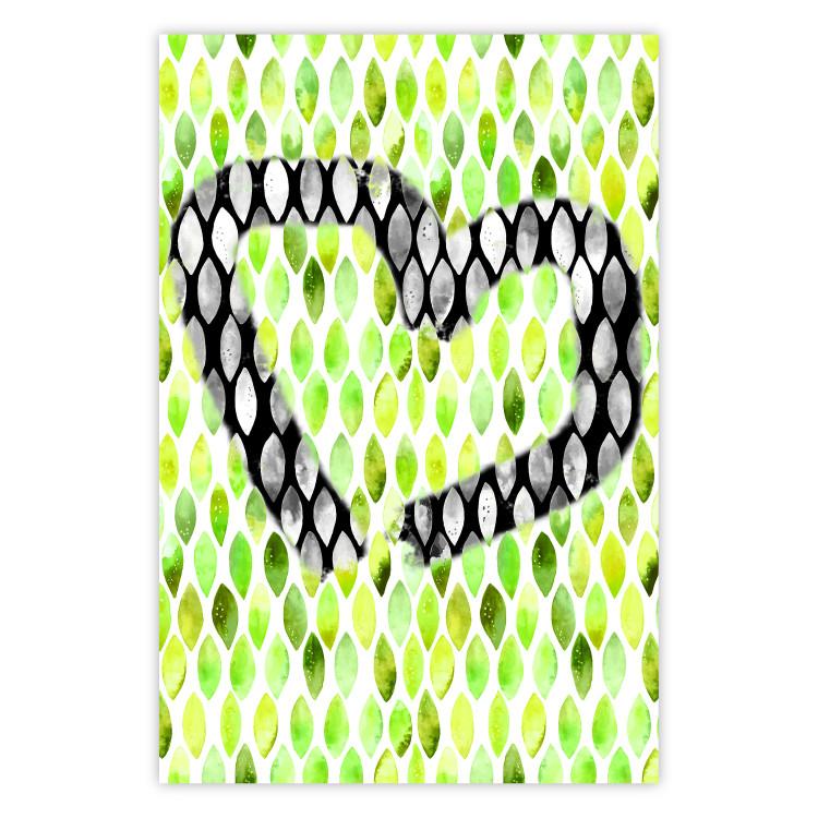Poster Spring Sign - composition with a painted watercolor green pattern and a heart
