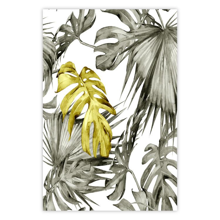 Poster Golden Nature - composition with tropical monstera leaves with a golden touch