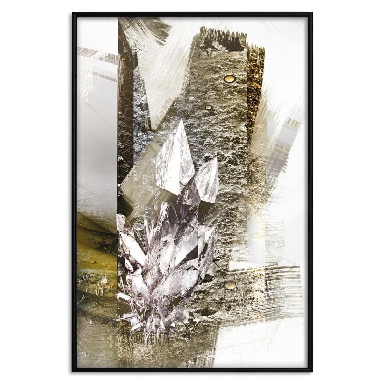 Poster Diamond - silver crystal and geometric golden abstract in the background