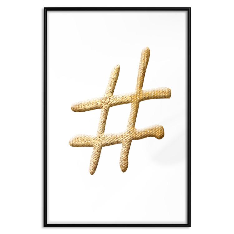 Poster Golden Hashtag - simple composition with a quill symbol on a white background