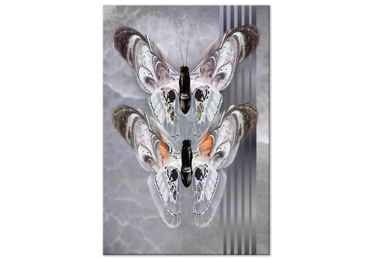 Canvas Print Butterflies in love - gray, elegant insects on a marble background