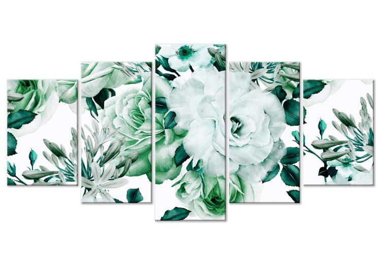 Canvas Print Green roses - a delicate plant pentaptych in shades of green