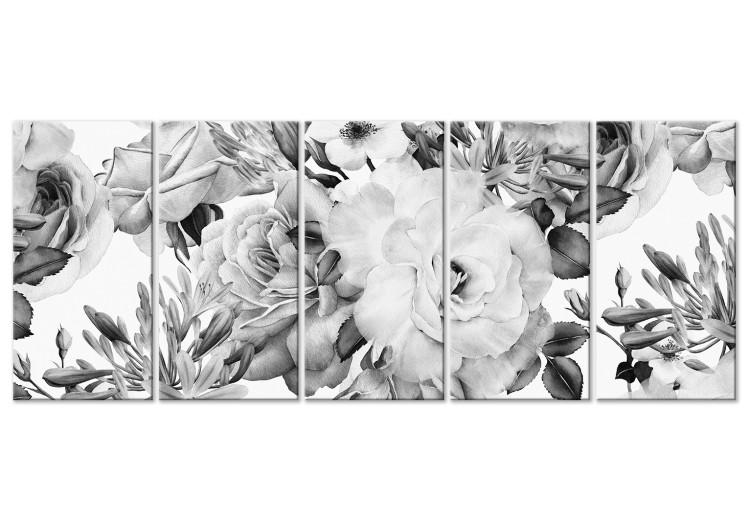 Canvas Print Monochrome roses - rich and dense vegetation in gray tones
