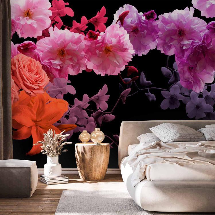 Wall Mural Nature cocktail - colourful flowers on a solid black background