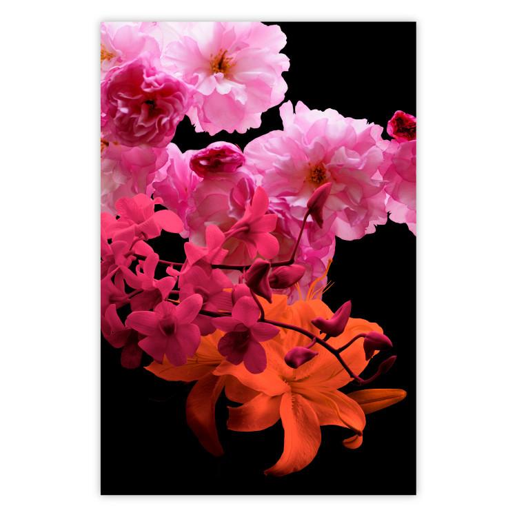 Poster Spring Saturation - plant composition with pink flowers amidst black