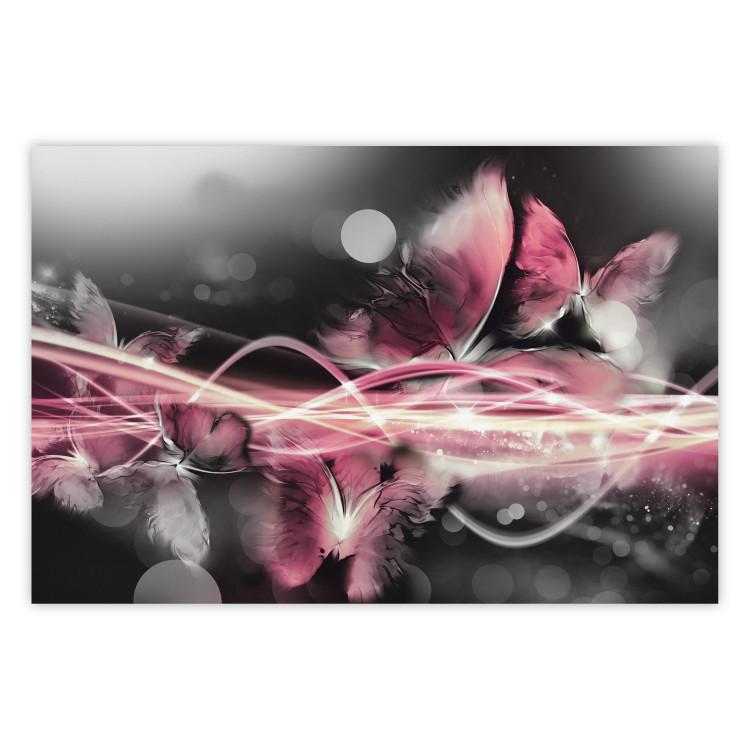 Poster Flame of Butterflies - radiant abstraction with silver and pink insects