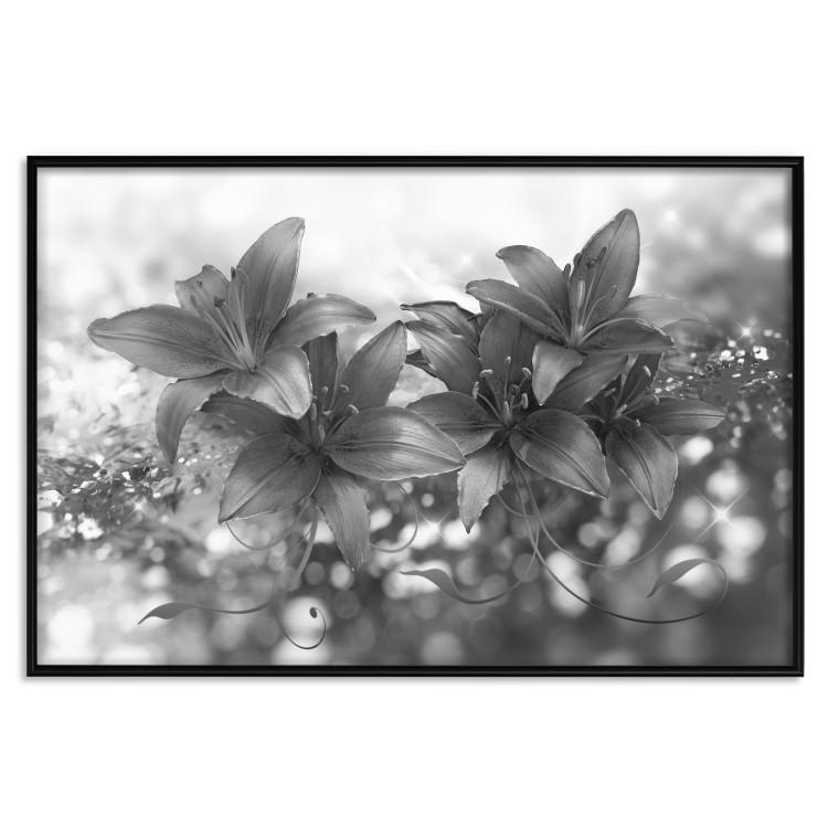 Poster Silver Bouquet - black and white composition with flowers on a glossy background