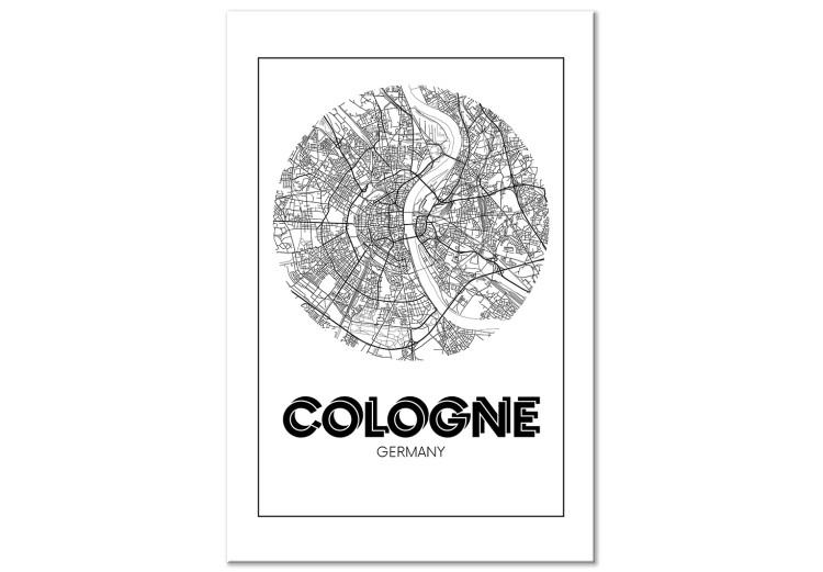 Canvas Print Cologne - black and white aerial map of the German city