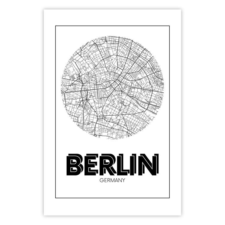Poster Retro Berlin - black and white map of the capital of Germany with English texts
