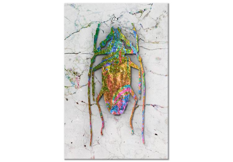 Canvas Print Rainbow insect - abstract, metallic insect on a marble background