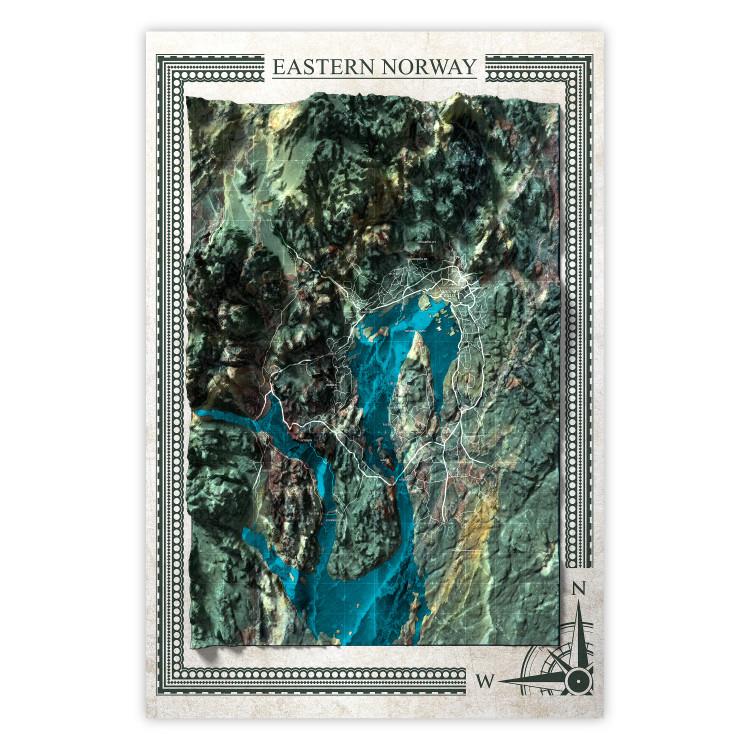 Poster Isometric Map: Eastern Norway - view of green mountains and sea