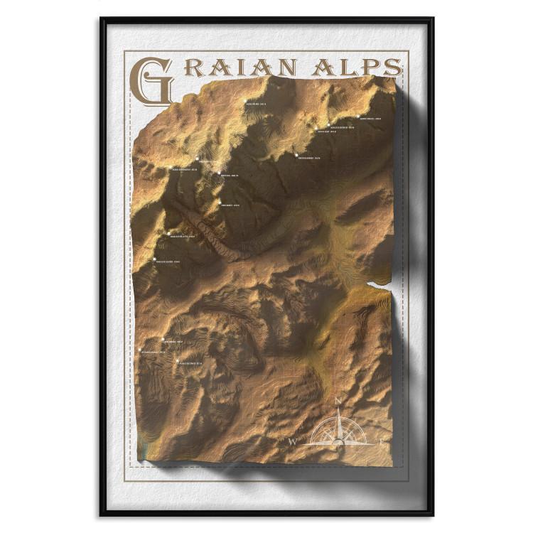 Poster Isometric Map: Graian Alps - composition with golden mountains and texts