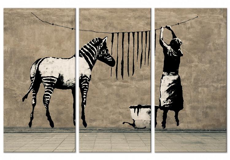 Canvas Print Banksy: Washing Zebra on Concrete (3 Parts)