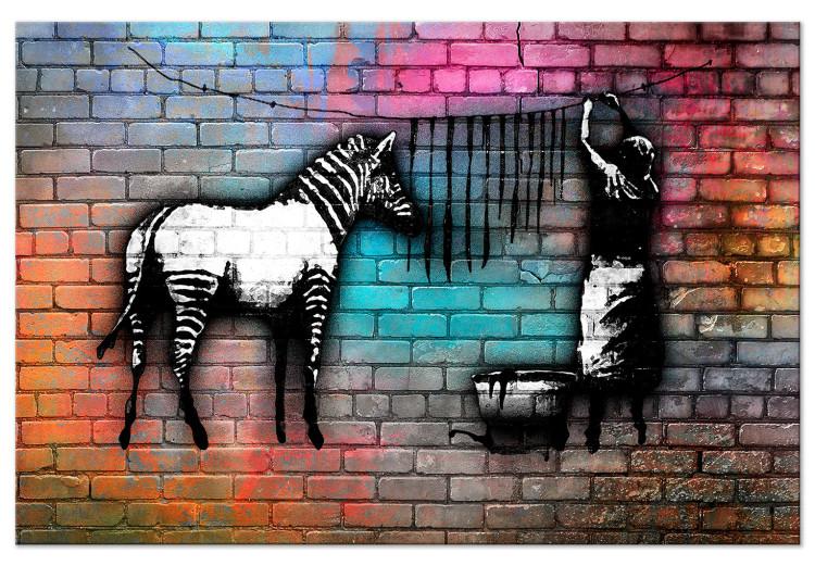 Canvas Print Washing Zebra - Colourful Brick (1 Part) Wide