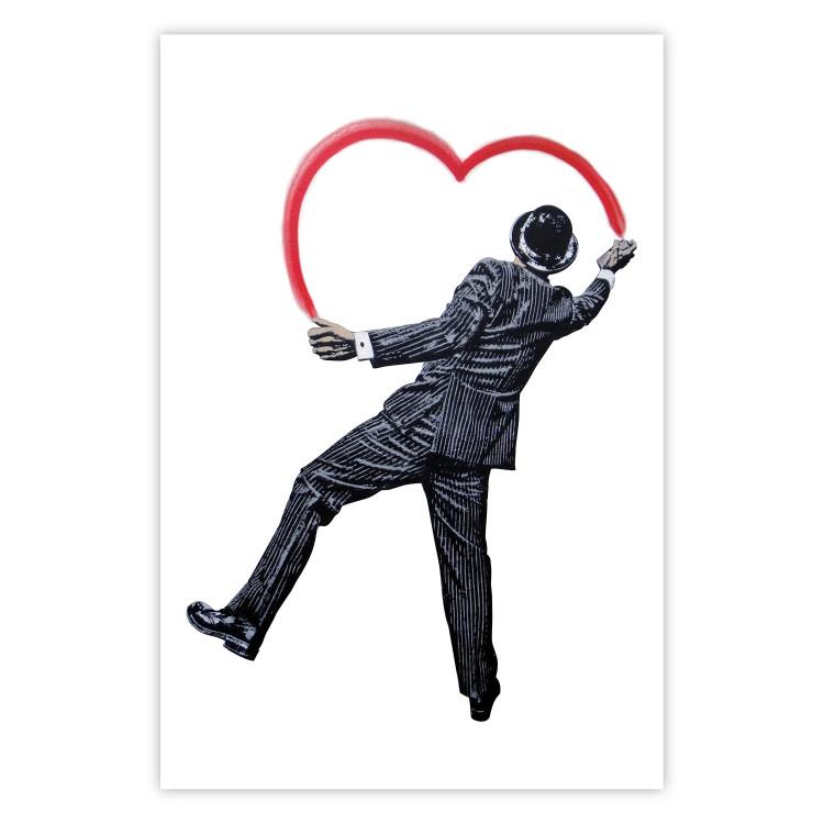 Poster Elegant Graffiti Artist - heart and man in a suit in Banksy style