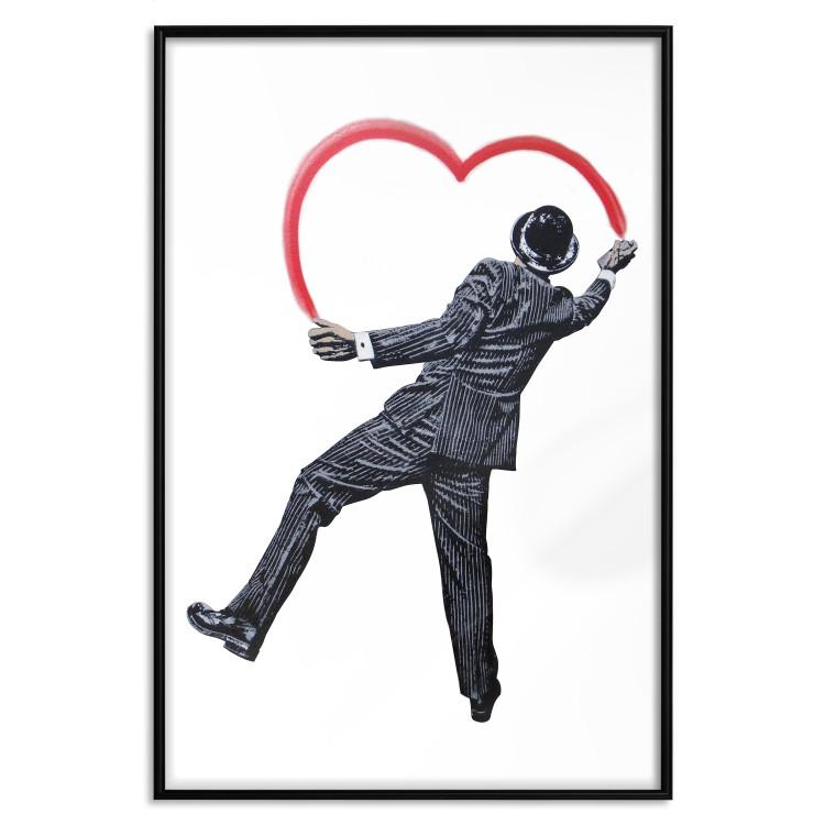 Poster Elegant Graffiti Artist - heart and man in a suit in Banksy style