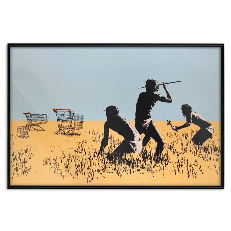 Poster Deal Hunters - graffiti with people and carts in a field in Banksy style