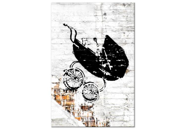 Canvas Print Slope - Banksy style black and white graffiti with a brick background