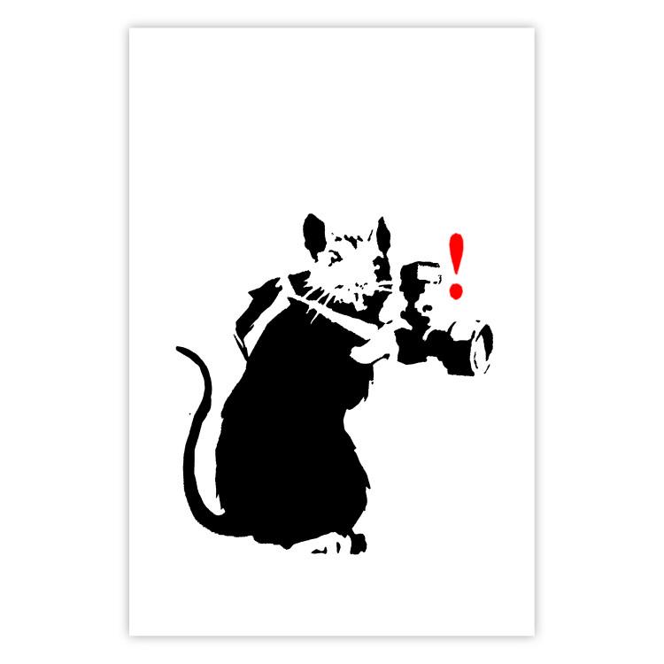 Poster Rat Photographer - black and white Banksy-style graffiti with an animal