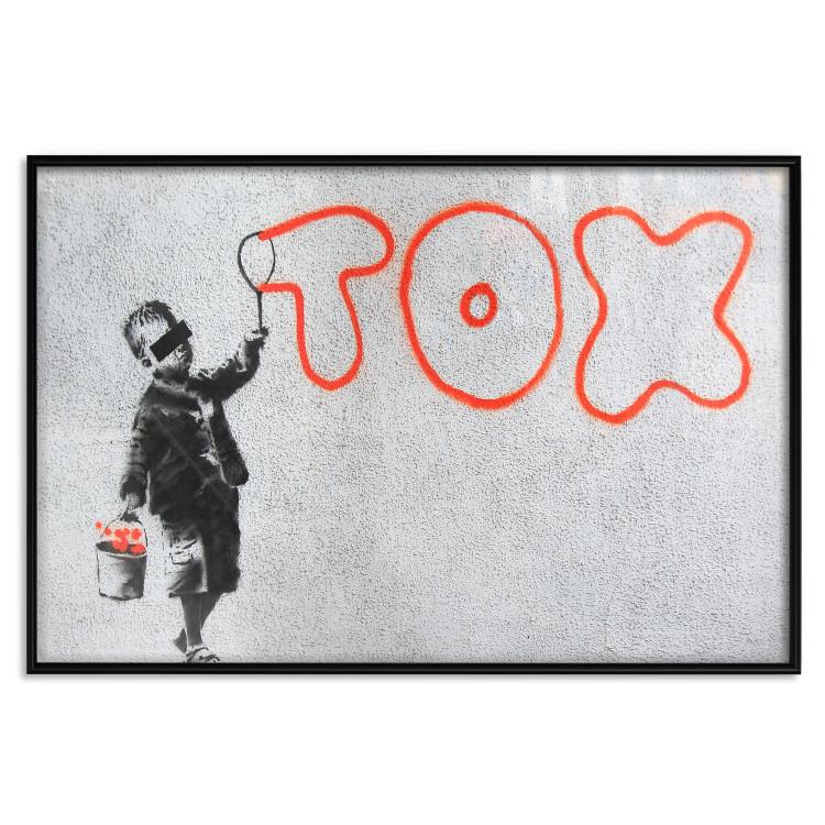Poster Toxic - industrial graffiti in Banksy style with a boy and a sign