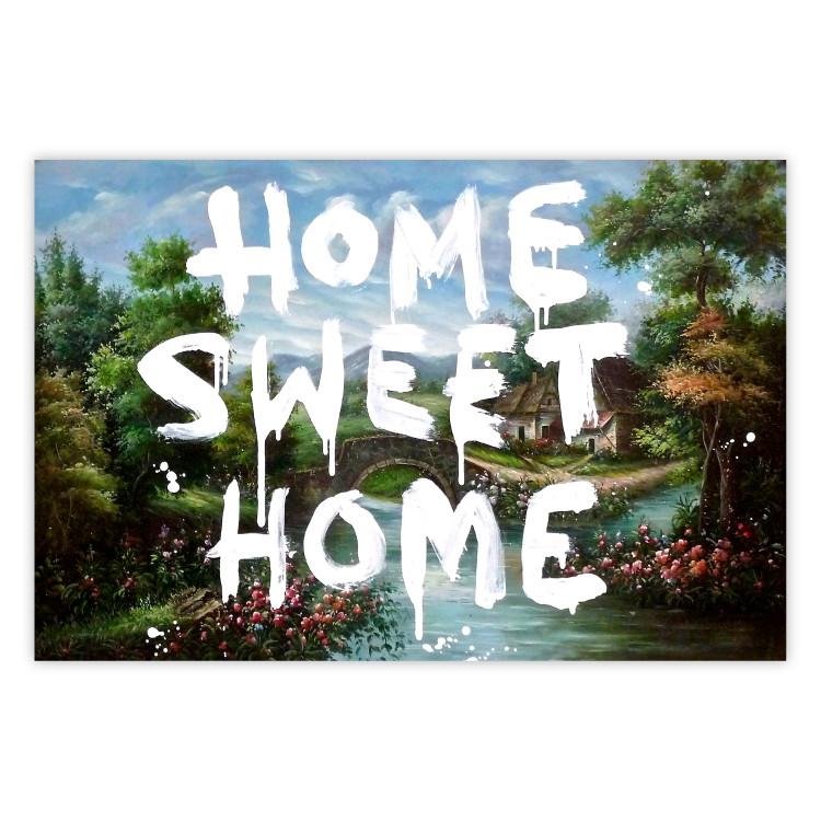 Poster Dream Home - white English text against a colorful landscape background