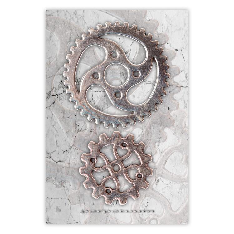 Poster Silver Cogs - industrial composition with two metal gears