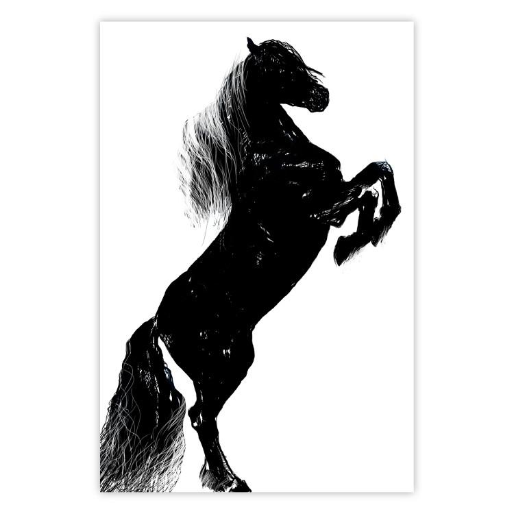 Poster Black Horse - black and white composition with the silhouette of a standing animal