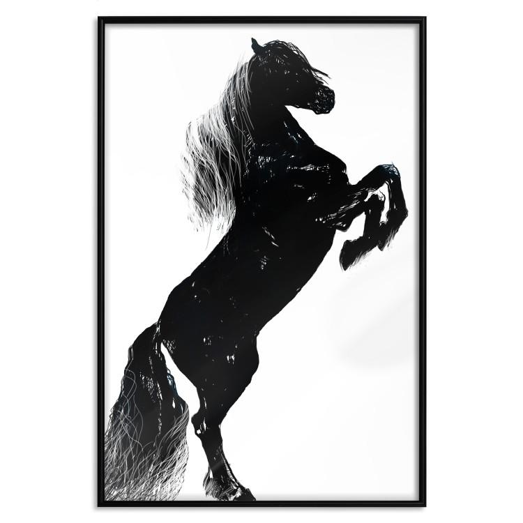 Poster Black Horse - black and white composition with the silhouette of a standing animal