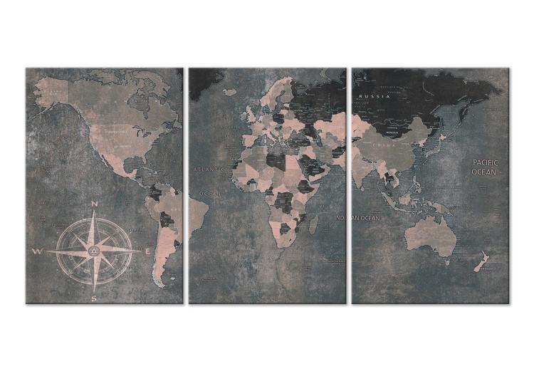 Canvas Print Vintage World Map (3 Parts) Grey