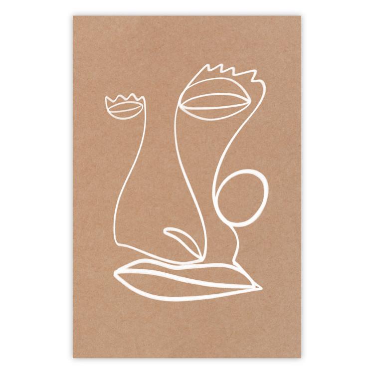 Poster White Portrait - abstraction with delicate line art on a brown background