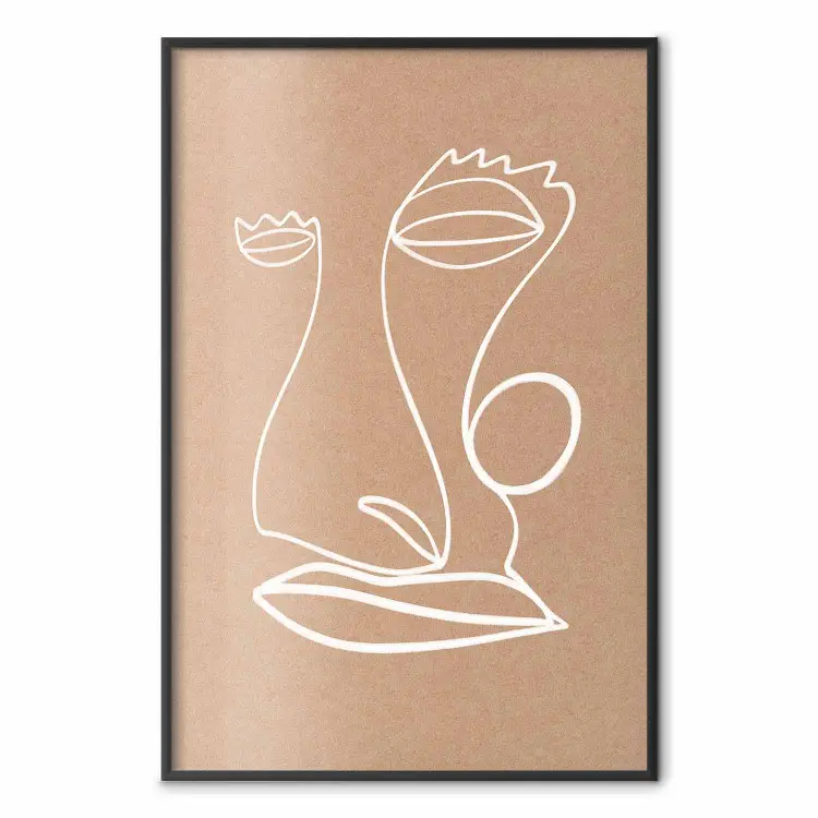 White Portrait - abstraction with delicate line art on a brown background