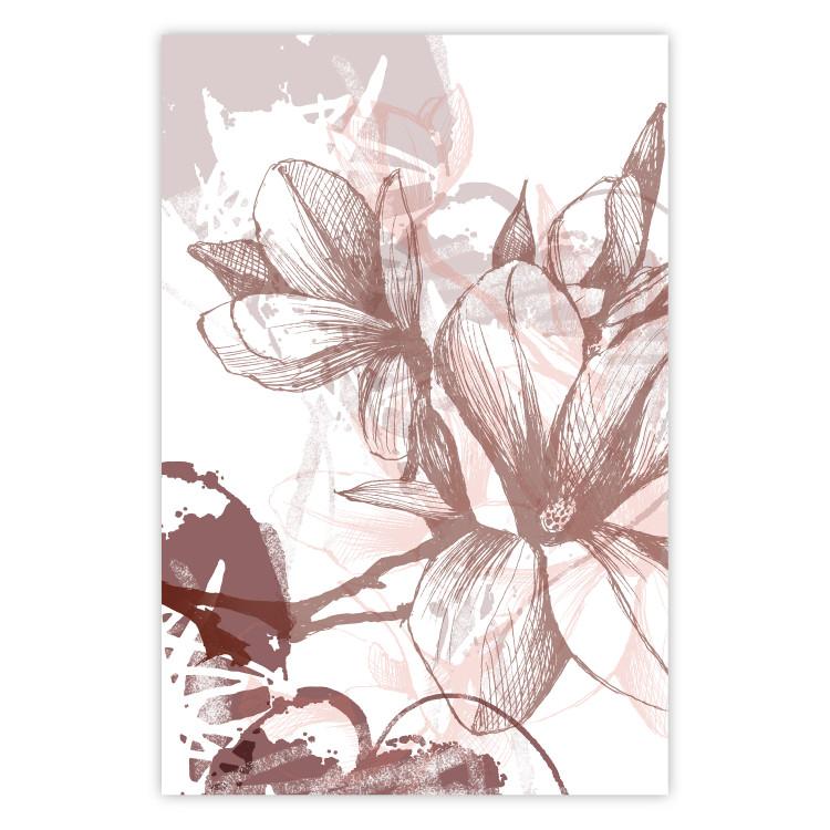 Poster Magnolia World - botanical composition with flowers in brown tones