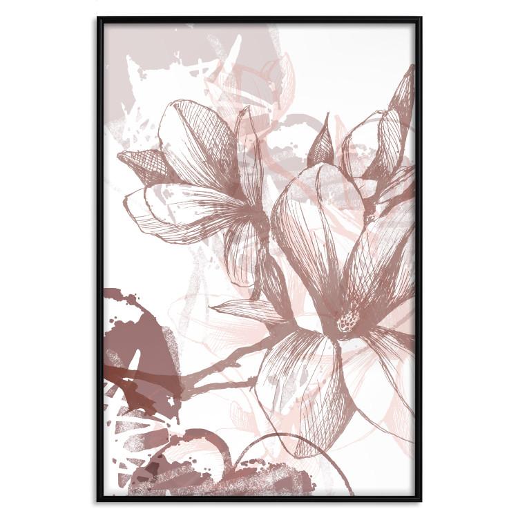 Poster Magnolia World - botanical composition with flowers in brown tones