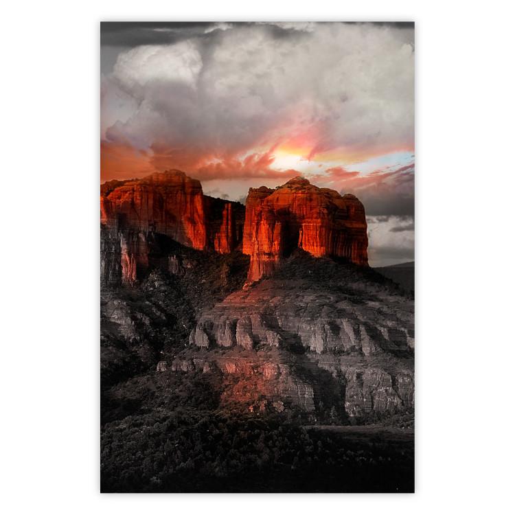 Poster Grand Canyon - mountain landscape against a cloudy sky and sun