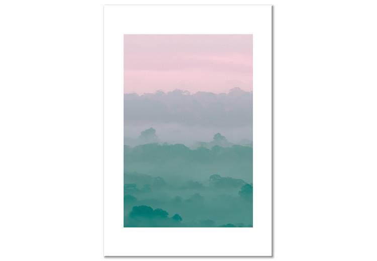 Canvas Print Fog in the morning - a pastel, romantic landscape in roses and greens