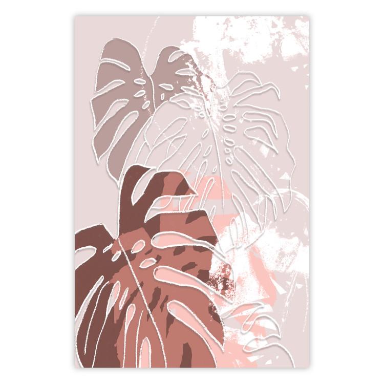 Poster Pastel Monstera - abstraction in tropical leaves on a light background