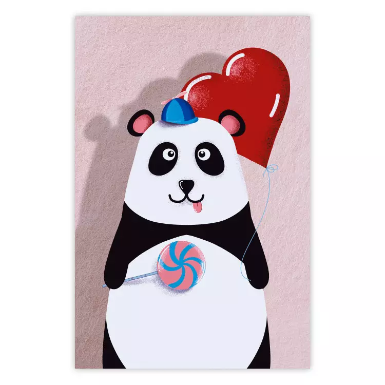 Panda with a Balloon - colorful playful composition with a bear for children